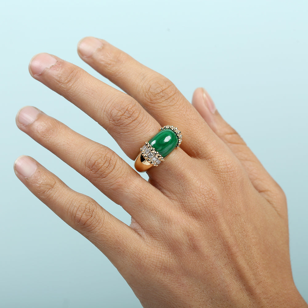 Malachite & Diamond Dome Ring in 18K Yellow Gold