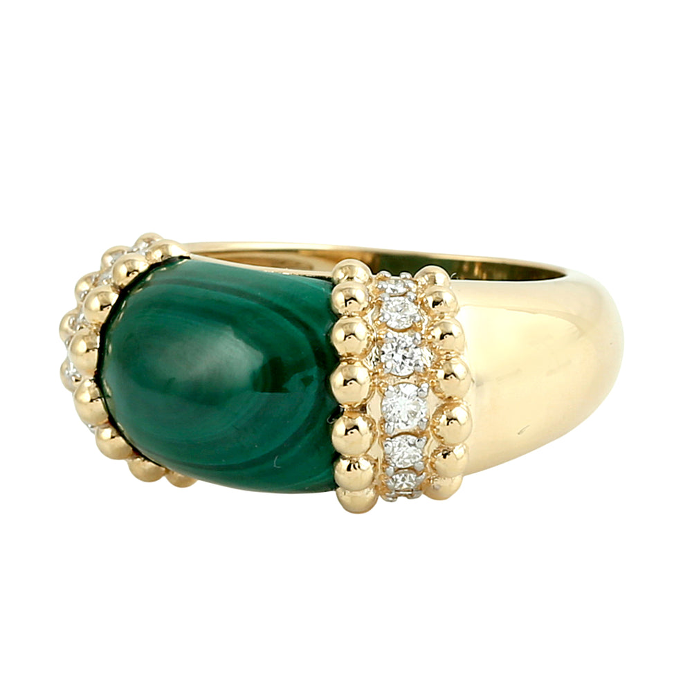 Malachite & Diamond Dome Ring in 18K Yellow Gold