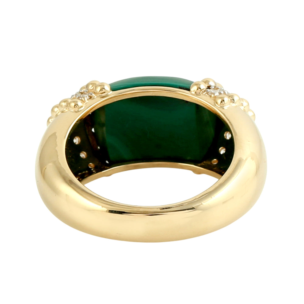 Malachite & Diamond Dome Ring in 18K Yellow Gold
