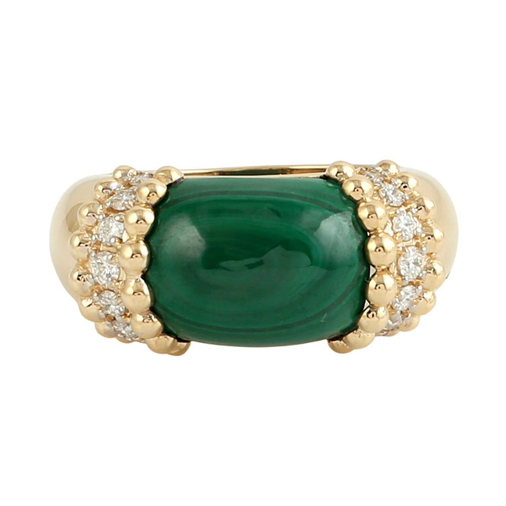 Malachite & Diamond Dome Ring in 18K Yellow Gold