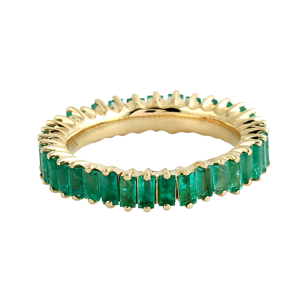 Baguette-Cut Emerald Full Eternity Band Ring in 18K Yellow Gold