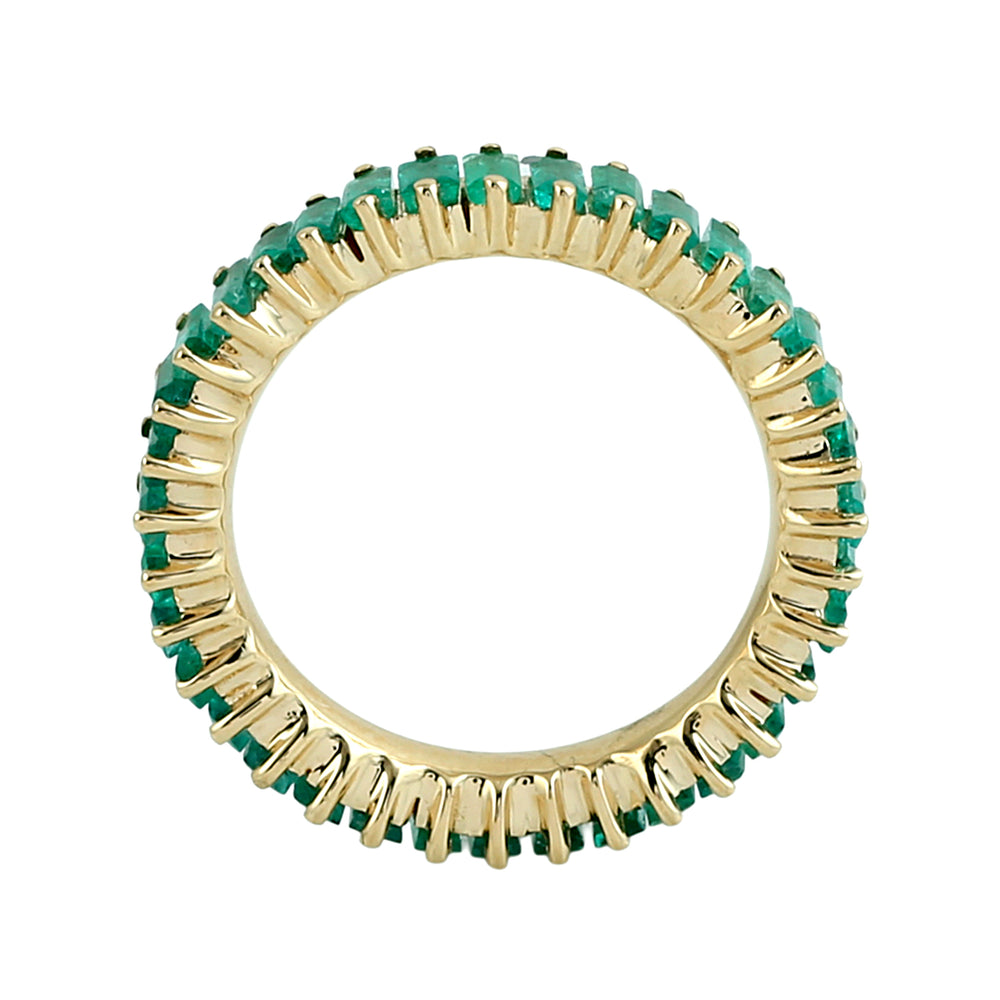 Baguette-Cut Emerald Full Eternity Band Ring in 18K Yellow Gold