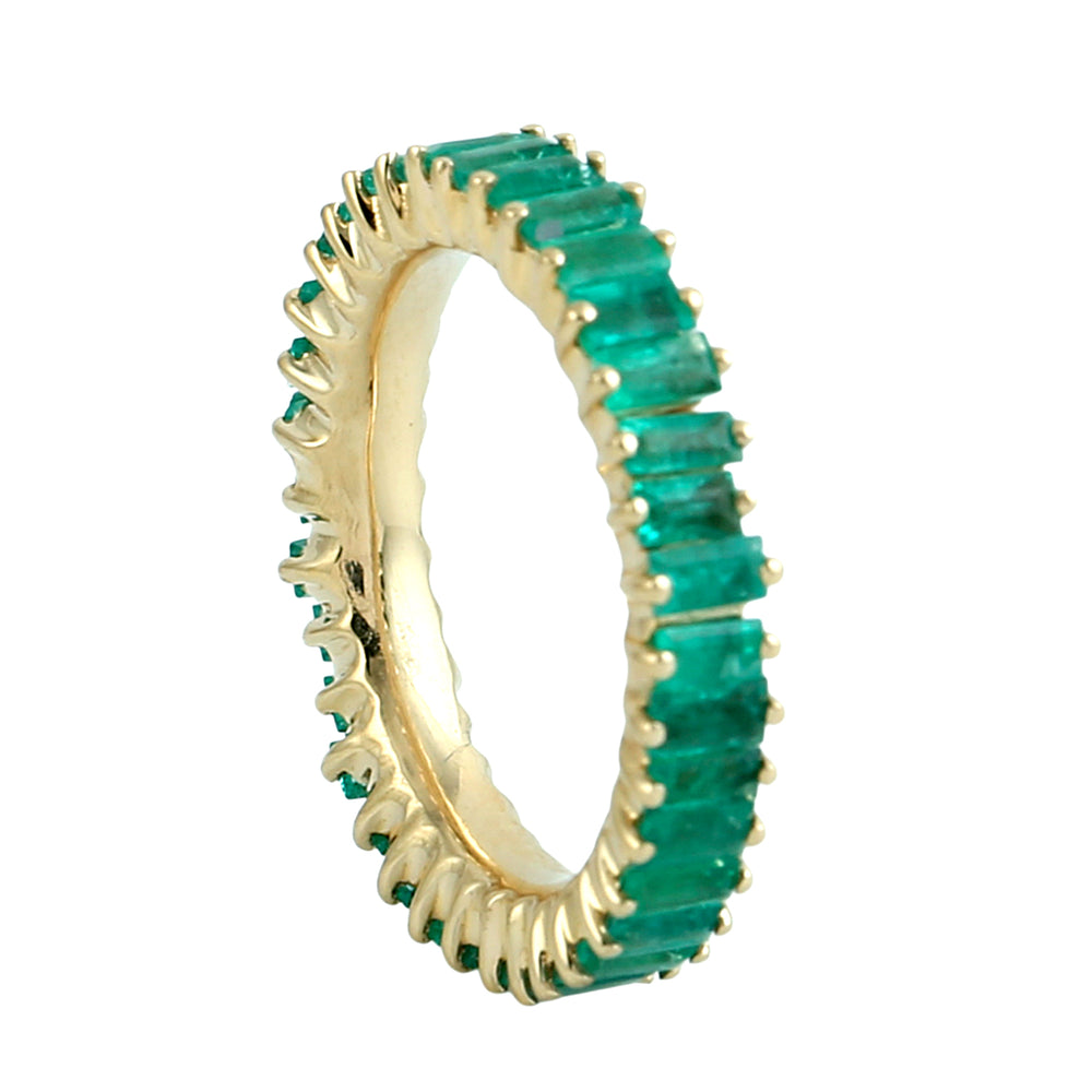 Baguette-Cut Emerald Full Eternity Band Ring in 18K Yellow Gold