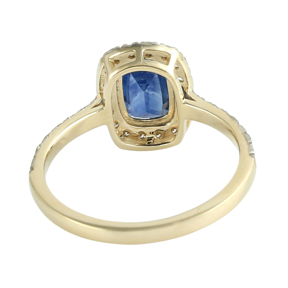Cushion Cut Blue Sapphire & Diamond Halo Engagement Ring in 14K Yellow Gold