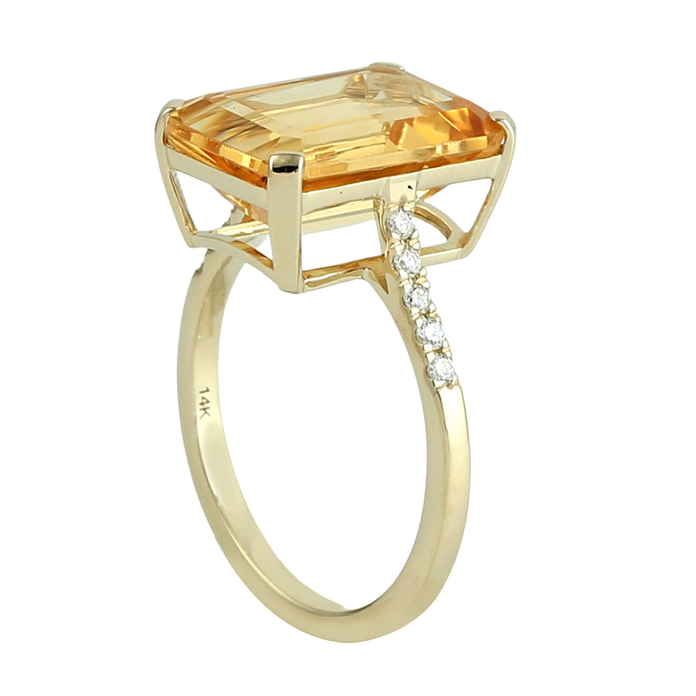 Emerald Cut Citrine & Diamond Cocktail Ring in 14K Yellow Gold