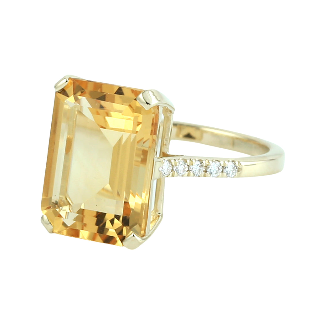 Emerald Cut Citrine & Diamond Cocktail Ring in 14K Yellow Gold
