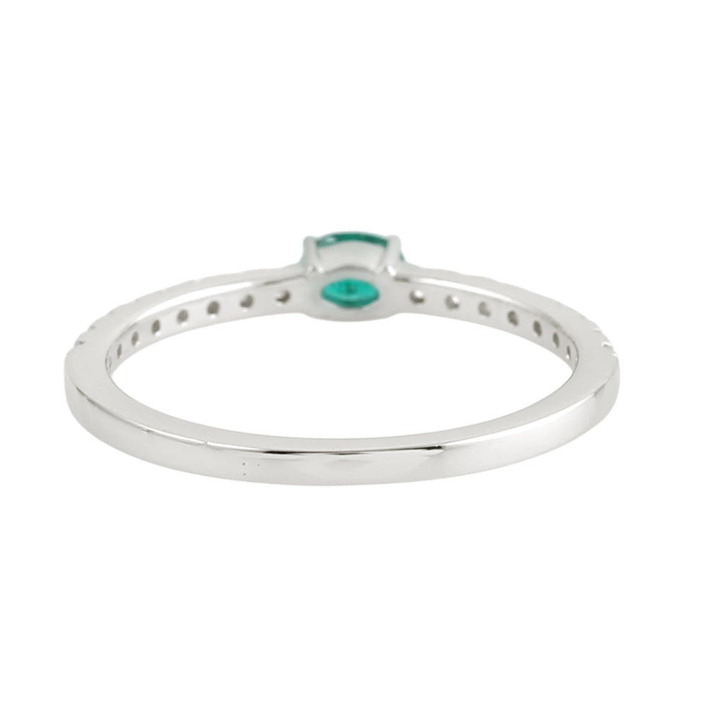 Oval Cut Emerald Pave Diamond Minimal Band Ring in 18K White Gold