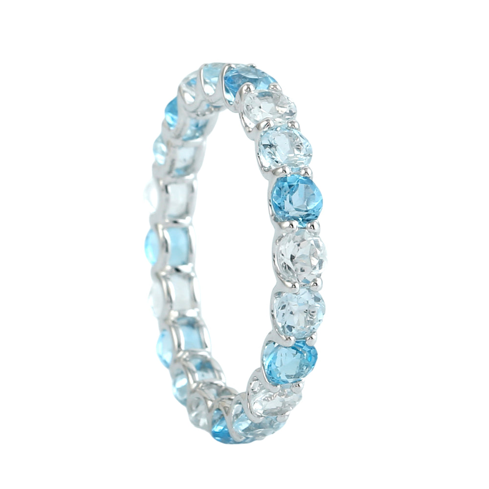 Blue Topaz Prong Set Full Eternity Ring in 18K White Gold