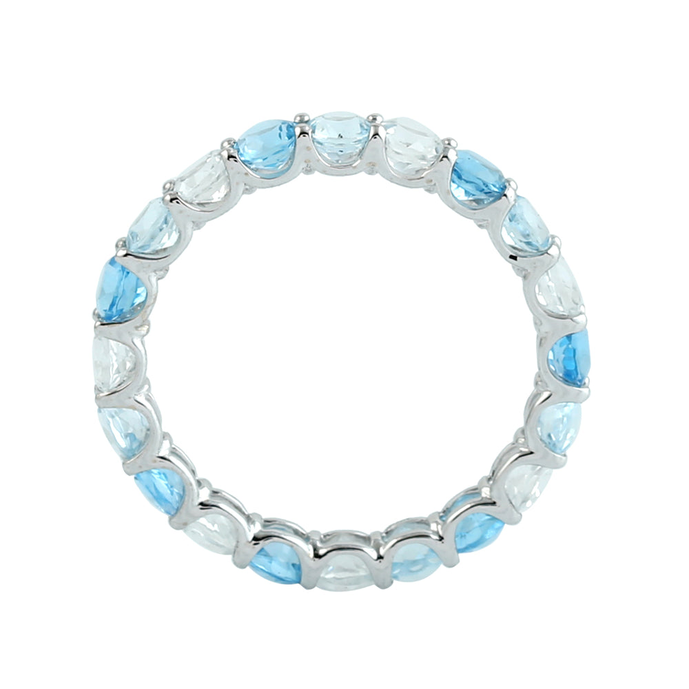 Blue Topaz Prong Set Full Eternity Ring in 18K White Gold