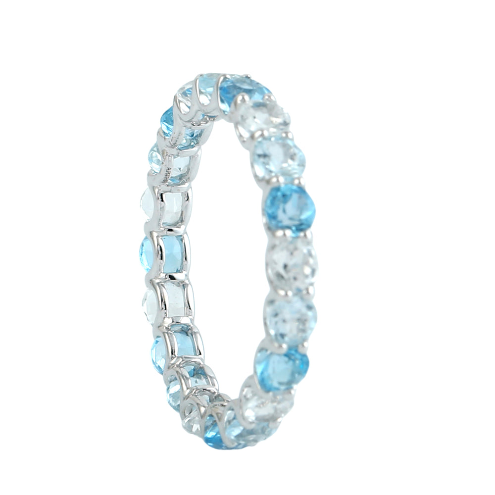 Blue Topaz Prong Set Full Eternity Ring in 18K White Gold