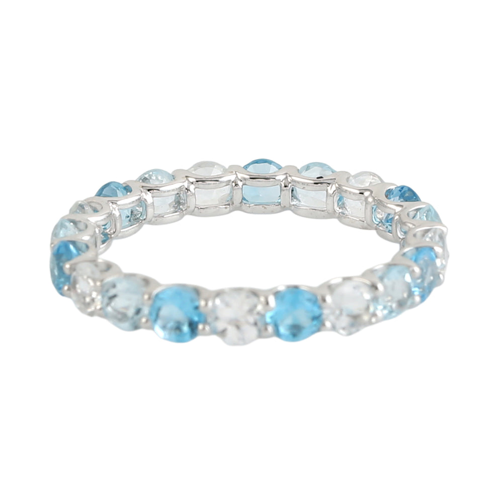 Blue Topaz Prong Set Full Eternity Ring in 18K White Gold