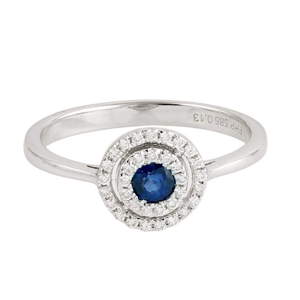 Blue Sapphire & Diamond Double Halo Ring in 14K White Gold