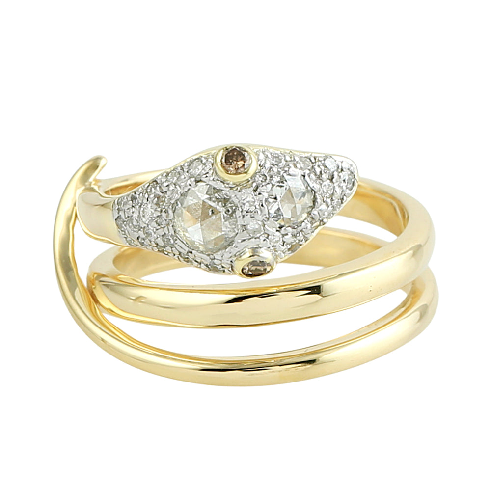Rose Cut Diamond Pave Coil Serpent Ring in 14K Yellow Gold