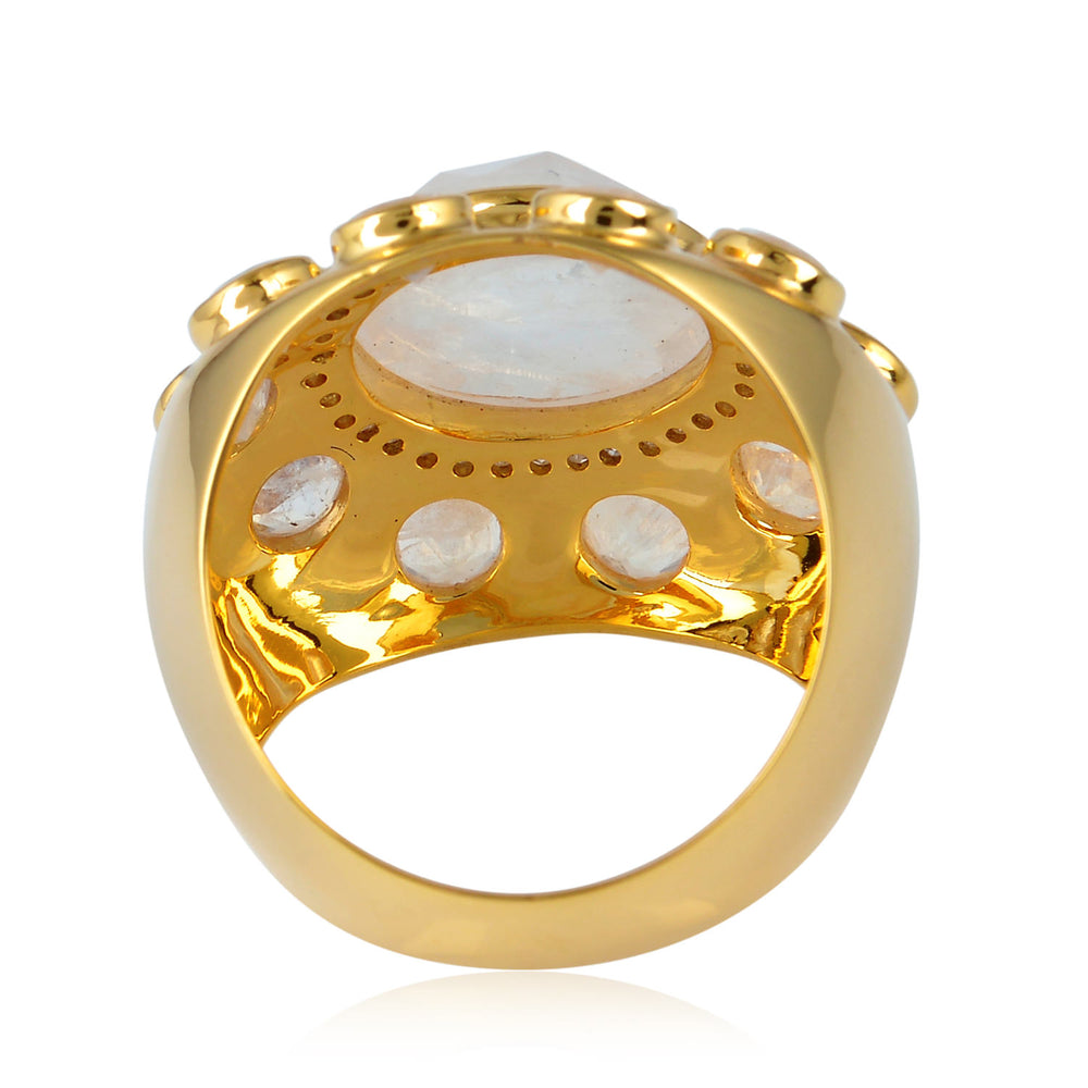 Round Blue Moonstone & Diamond Halo Cocktail Ring in 18K Yellow Gold