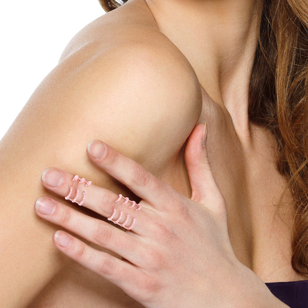 Double Finger Chain Ring with Diamonds in 18K Rose Gold