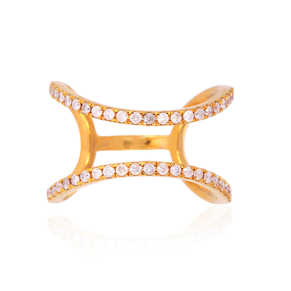 Double Band Diamond Ring in 18K Yellow Gold Modern Open Cuff Design