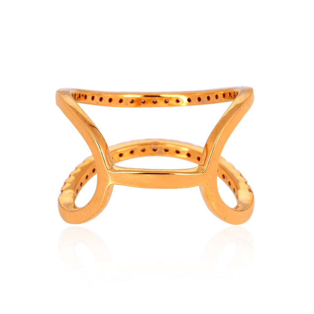 Double Band Diamond Ring in 18K Yellow Gold Modern Open Cuff Design