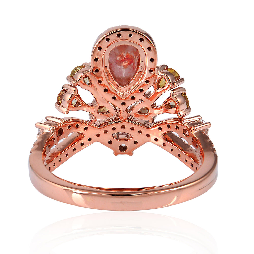 18K Rose Gold Pear Ice Diamond Tiara Ring Birthday Gift For Her