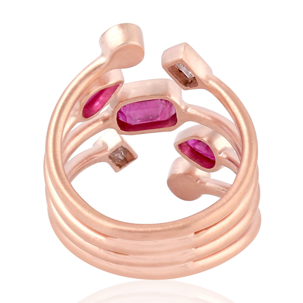 18k Rose Gold Natural Ruby Diamond Designer Ring Women Gift