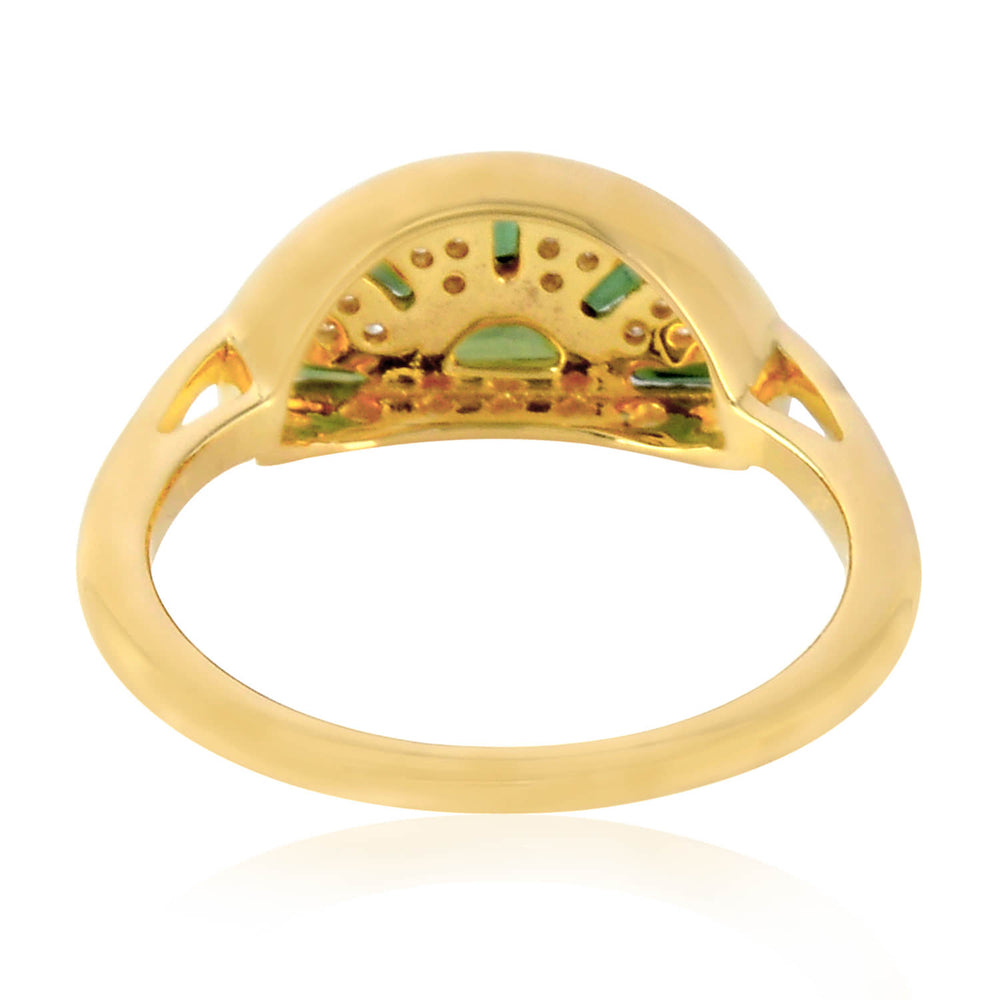 Baguette Cut Green Tourmaline Pave Diamond Designer Ring In 18K Yellow Gold