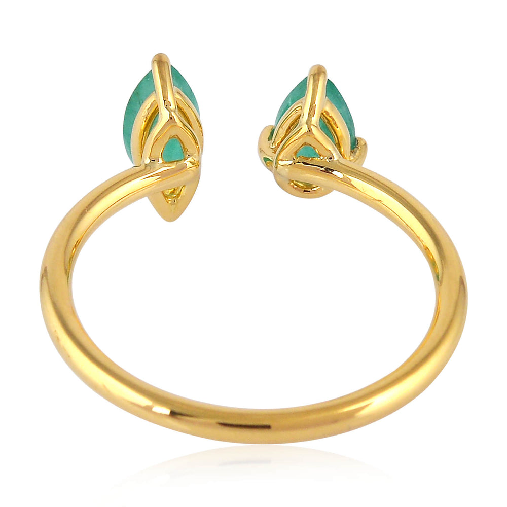 18K Yellow Gold Prong Set Emerald Open Ring – Unique Between-the-Finger Design