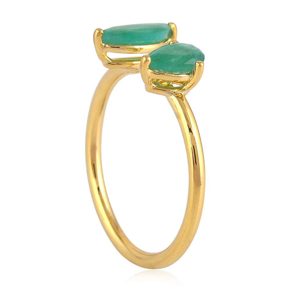 18K Yellow Gold Prong Set Emerald Open Ring – Unique Between-the-Finger Design