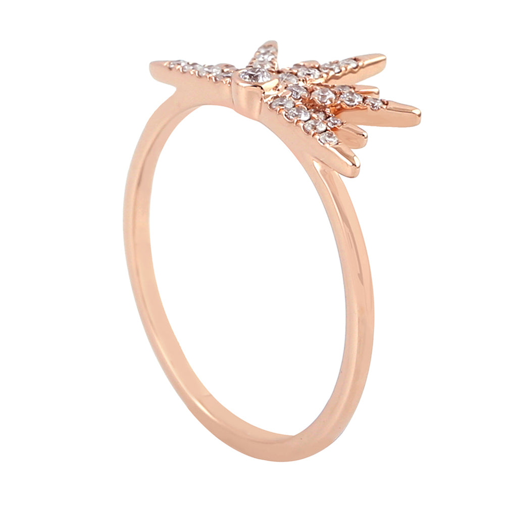 14K Rose Gold Pave Natural Diamond Starburst Design Ring For Christmas Gifts