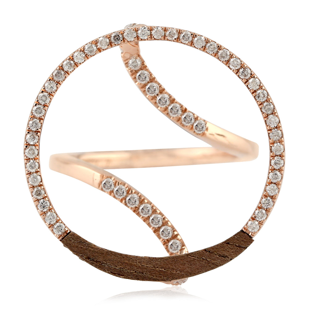 Pave Diamond Pave Handmade Wood Unique Ring In 14K Rose Gold