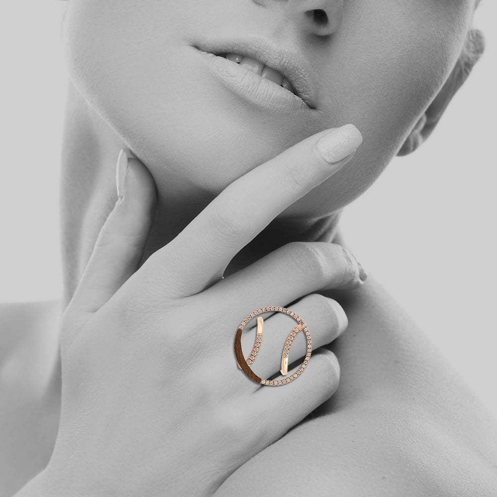 Pave Diamond Pave Handmade Wood Unique Ring In 14K Rose Gold