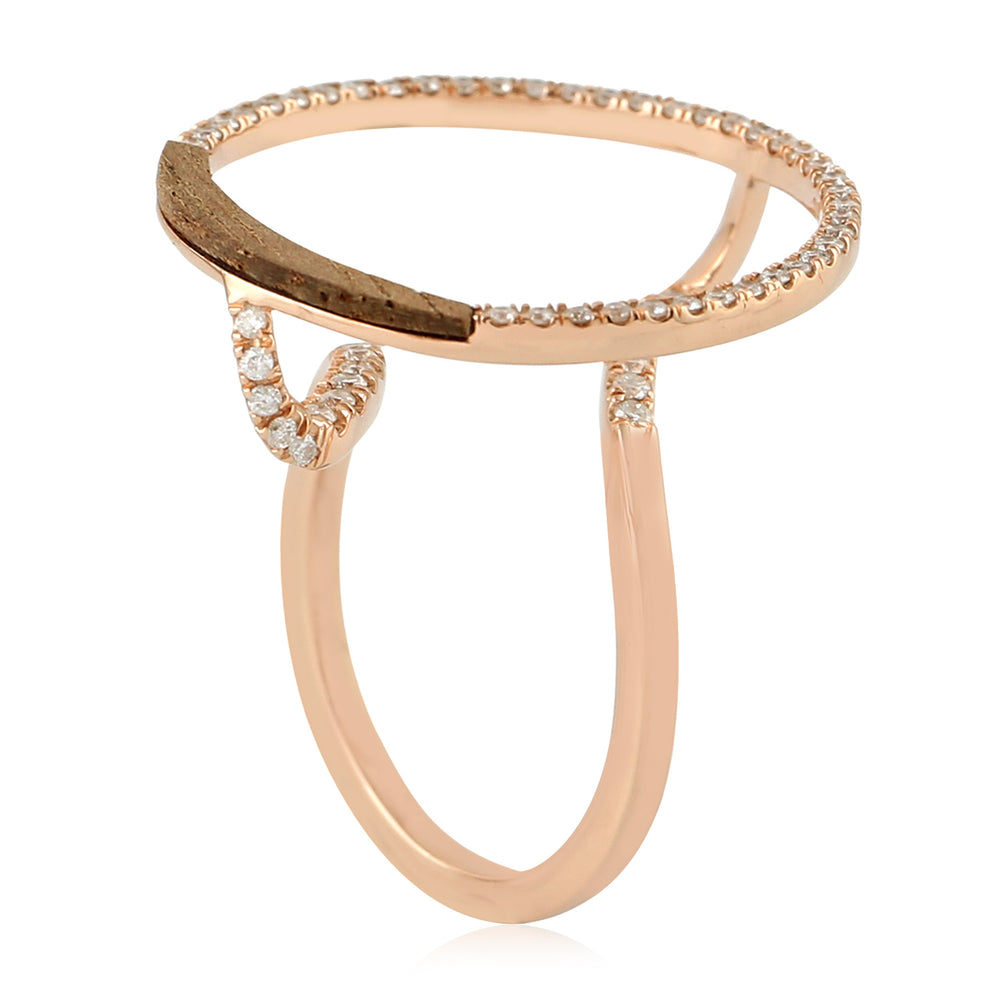 Pave Diamond Pave Handmade Wood Unique Ring In 14K Rose Gold