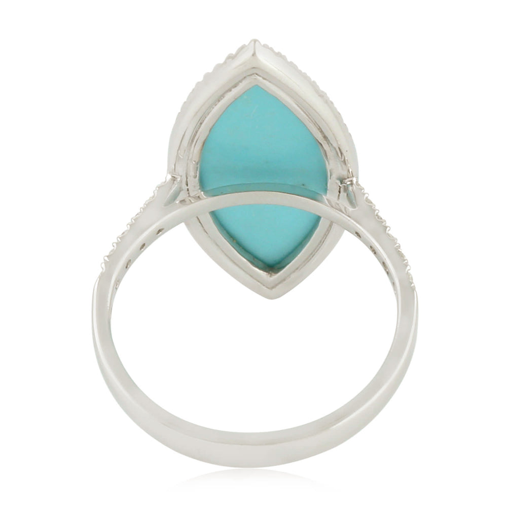 Marquise Cut Turquoise Pave Diamond Long Ring In 18k White Gold