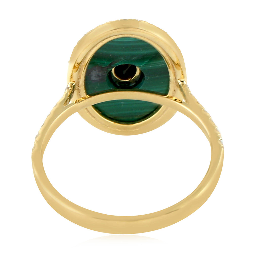 Oval Cut Malachite Bezel Set Spinel Pave Diamond Cocktail Ring In Yellow Gold