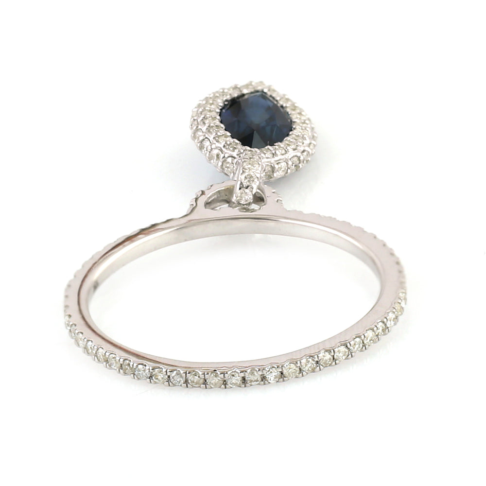 Marquise Blue Sapphire Gemstone Pave Diamond Charm Ring In White Gold