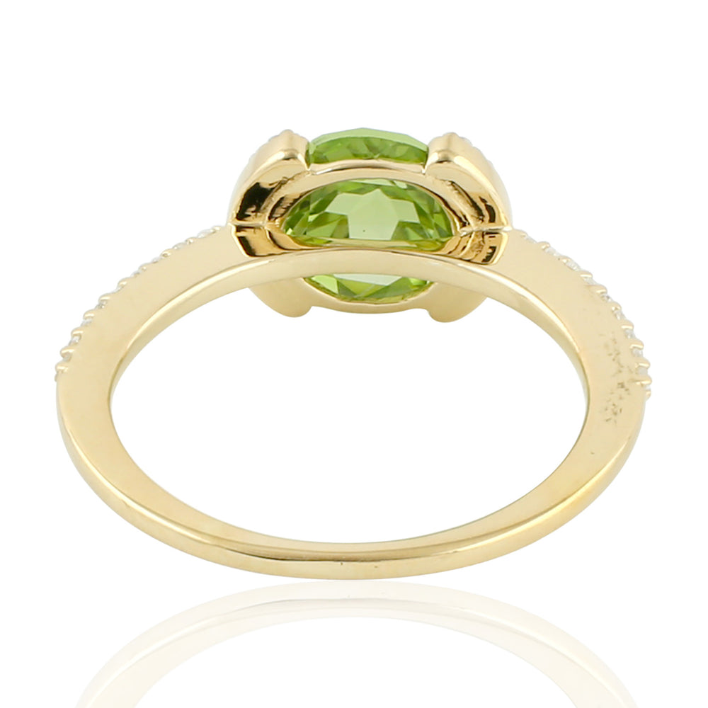 Natural Faceted Peridot Topaz Yellow Gold Plated Silver Ring For Her