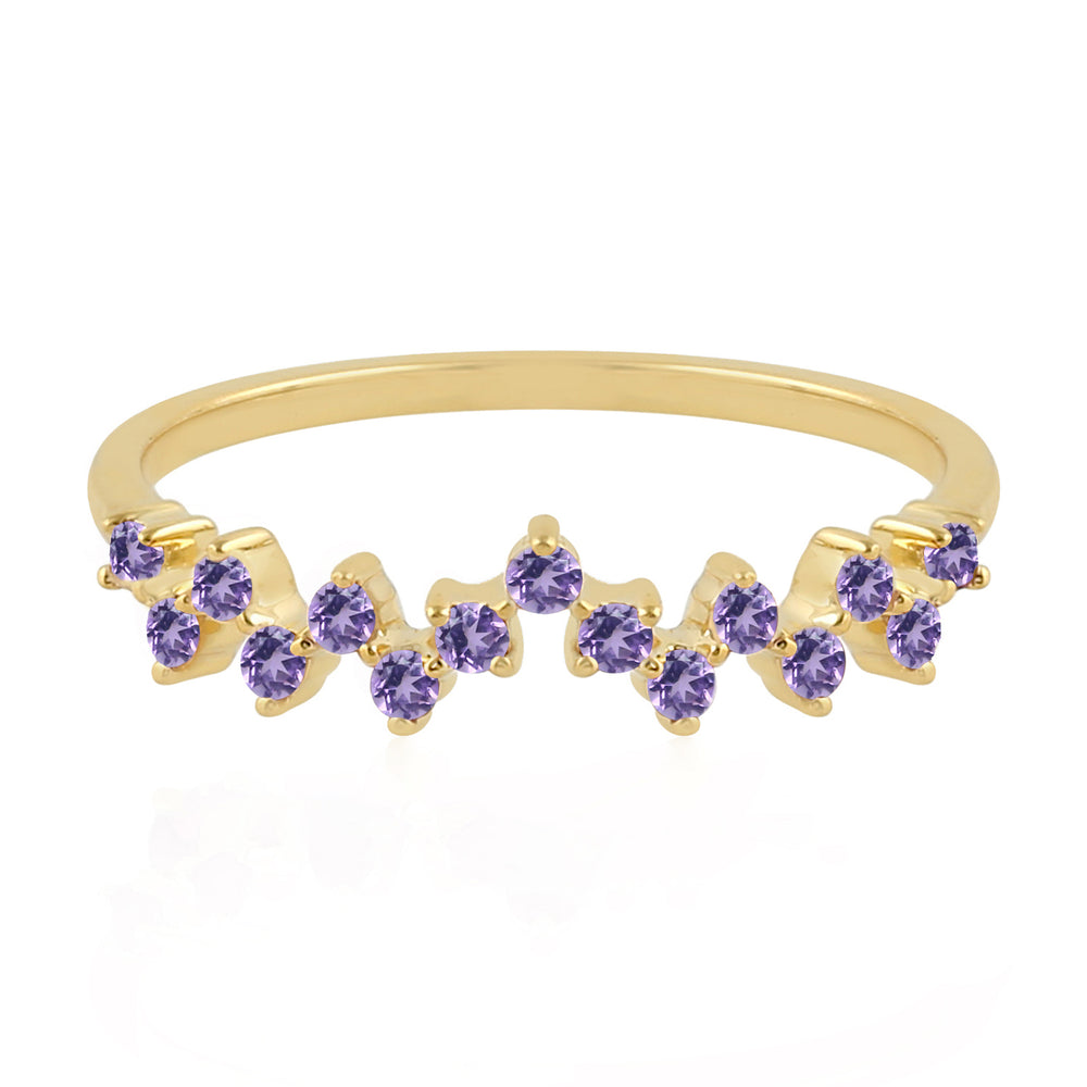 10K Yellow Gold Prong Amethyst Gemstone Designer Ring