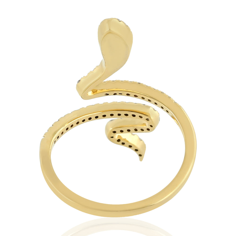 Natural Diamond Carved Snake Bypass Ring In 18K Yellow Gold