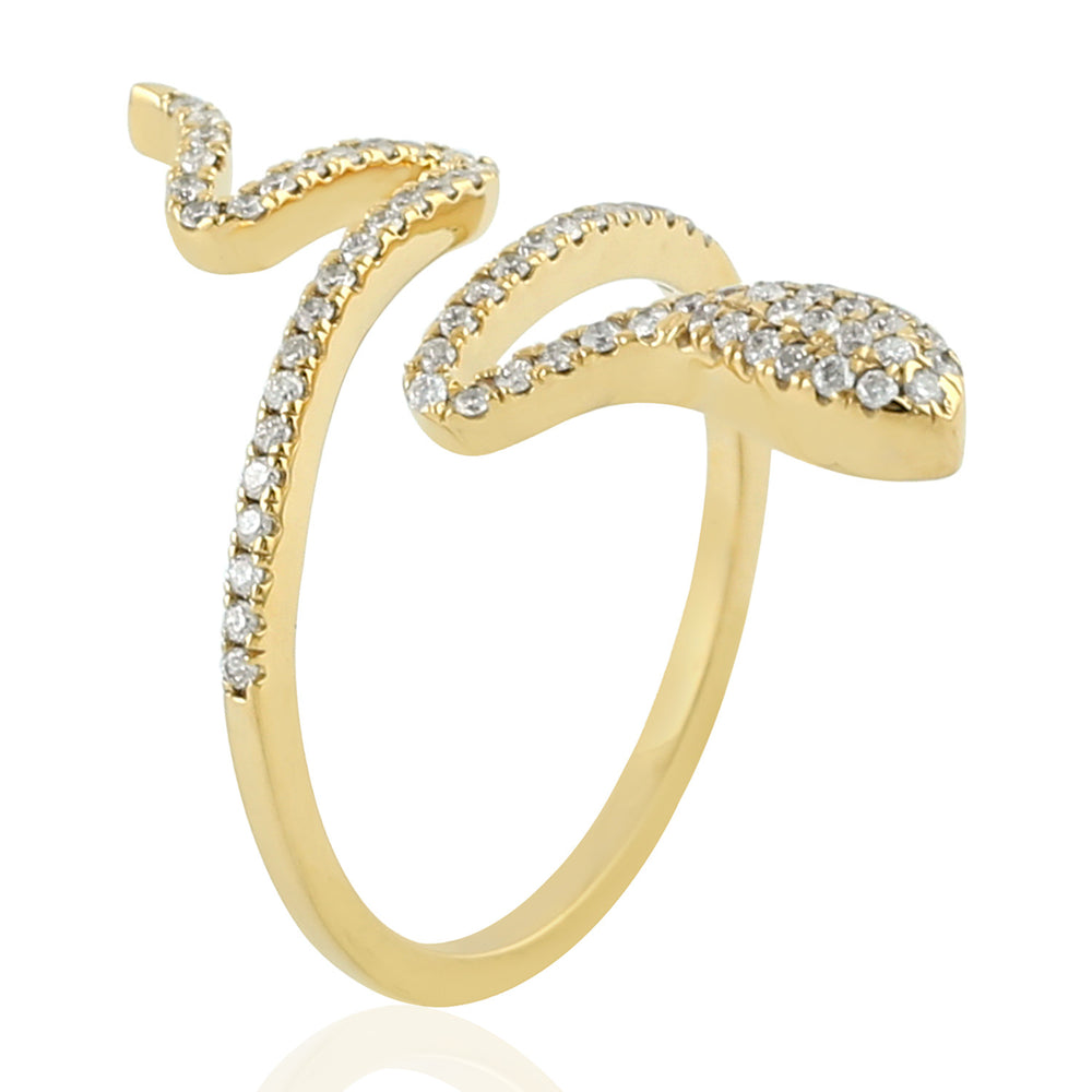 Natural Diamond Carved Snake Bypass Ring In 18K Yellow Gold