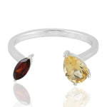 Pear Cut Citrine Marquise Garnet Between The Finger Ring in Silver