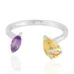 Pear Cut Citrine Marquise Amethyst Between The Finger Ring in Silver
