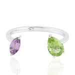 Marquise Amethyst Peridot Sterling Silver Between The Finger Ring