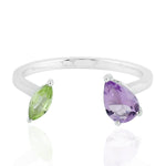 Marquise Amethyst Pear Cut Peridot Sterling Silver Between The Finger Ring