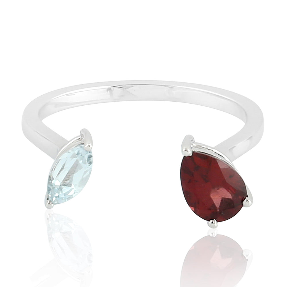 Marquise Topaz Pear Cut Garnet Between The Finger Ring In Silver