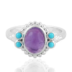 Natural Amethyst Turquoise Handmade Cocktail Ring In Silver