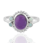 Natural Opal Ethopian Amethyst Handmade Cocktail Ring In Silver