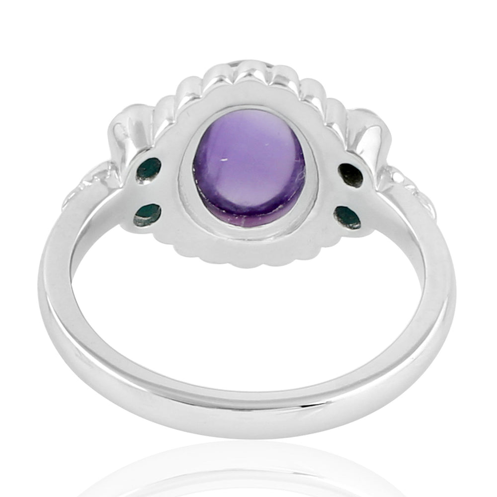 Natural Amethyst Turquoise Designer Handmade Cocktail Ring In Silver