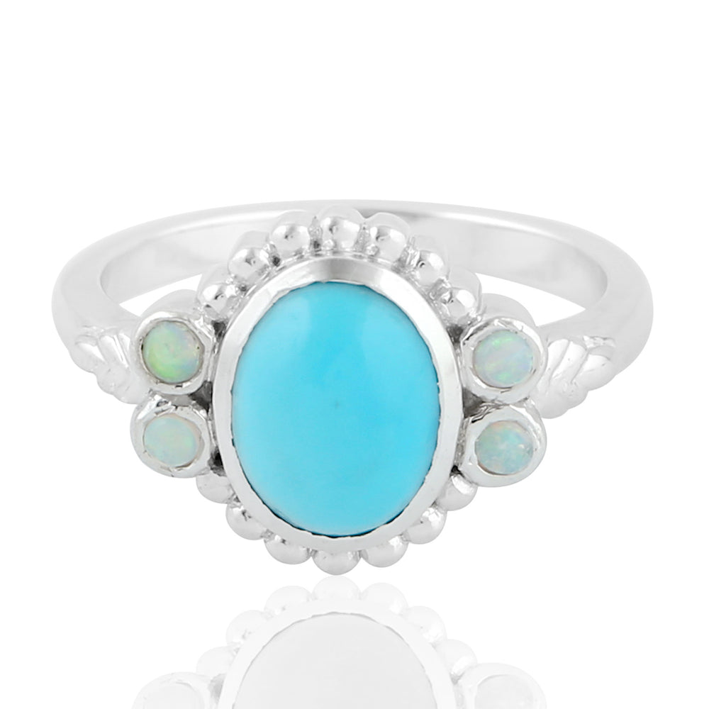 Bezel Set Turquoise Opal Ethoopian Silver Cocktail Ring