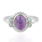 Opal Ethopian bezel Set Amethyst Silver Ring For Her