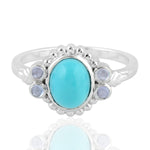 Oval Turquoise Tanzanite Designer Silver Ring For Women
