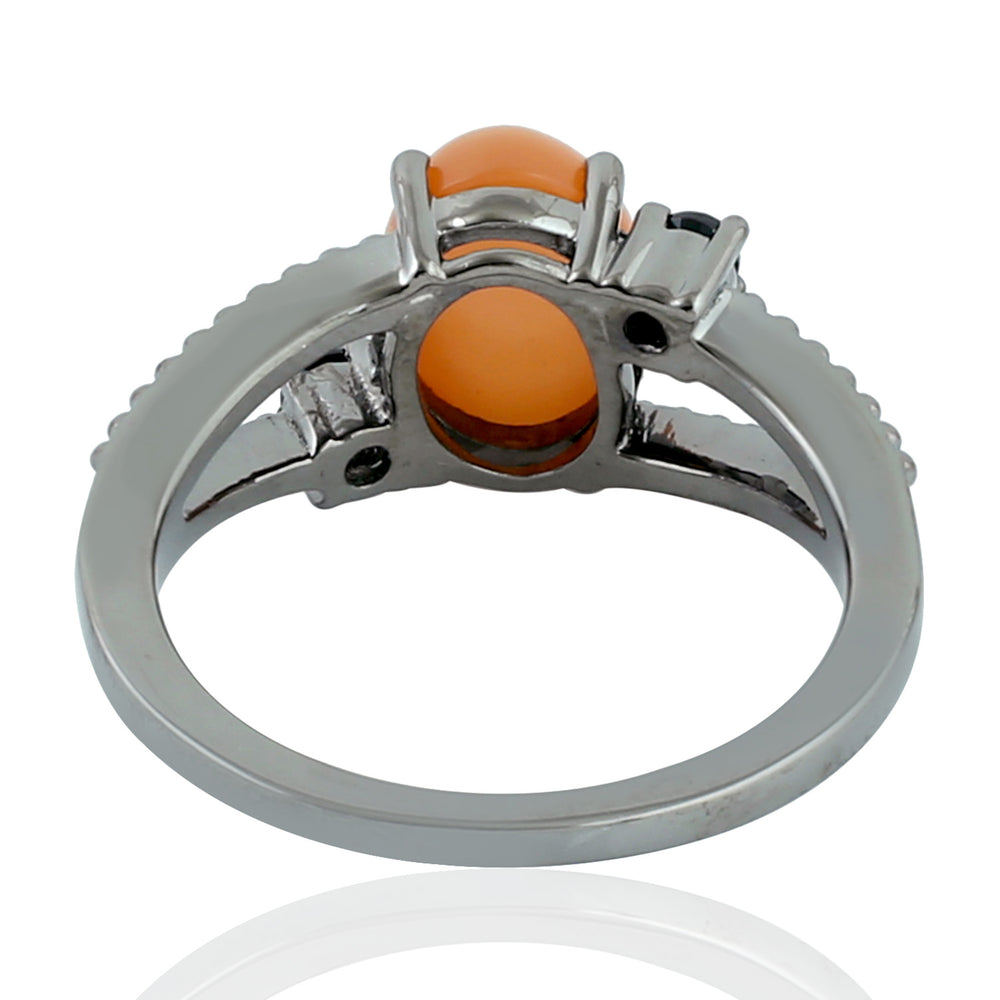 Peach Moonstone Spinel Sterling Silver Three Stone Ring