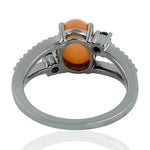Peach Moonstone Spinel Sterling Silver Three Stone Ring